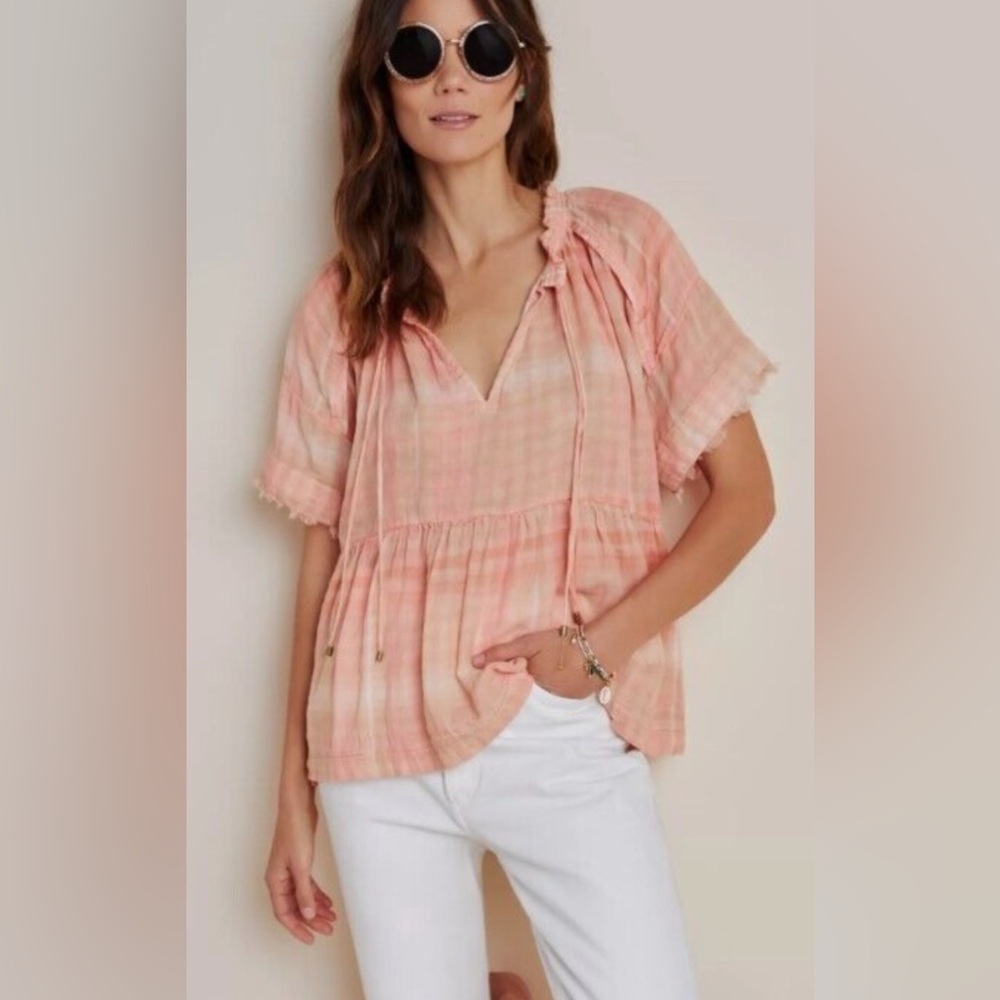 Pilcro by Anthropologie The Bette Babydoll Peach Blouse